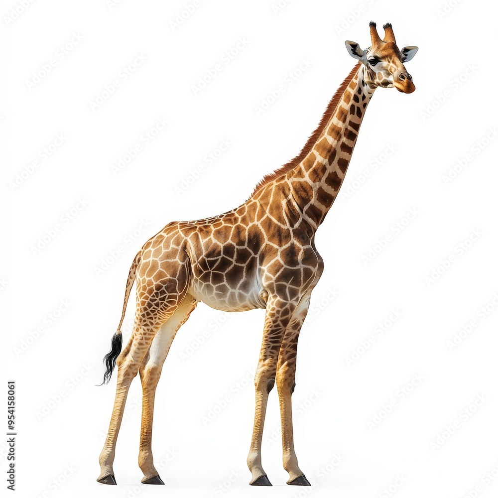 Fototapeta premium A giraffe standing on a white background