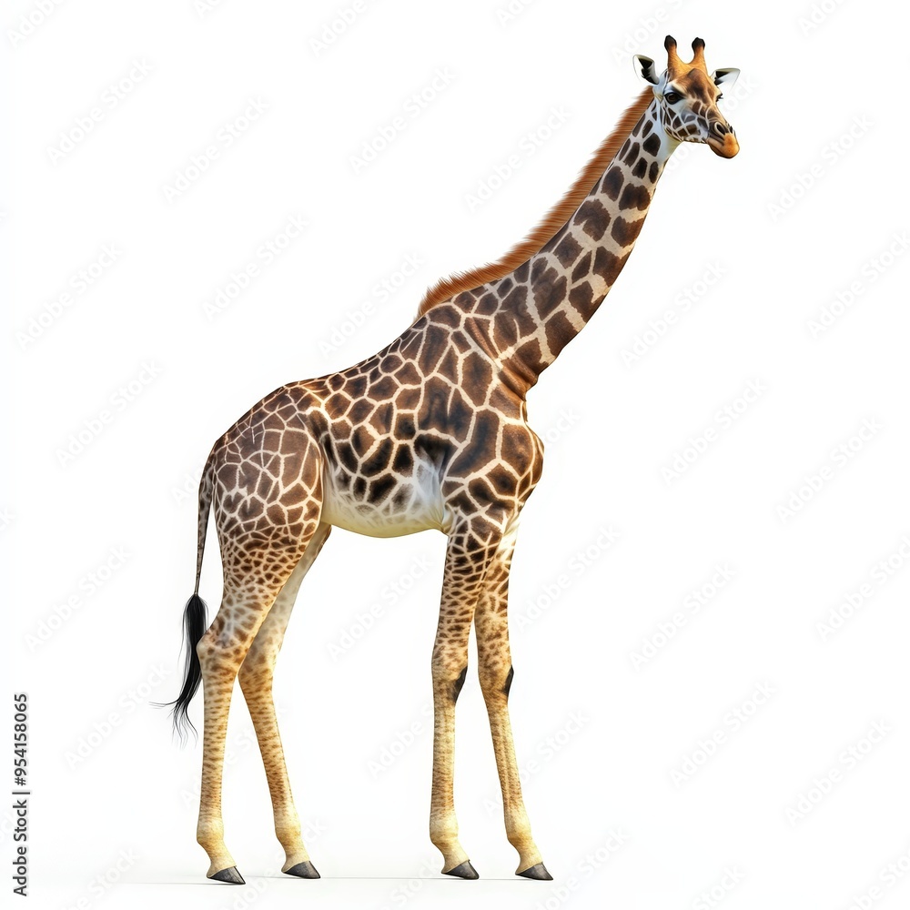 Naklejka premium A giraffe standing on a white background