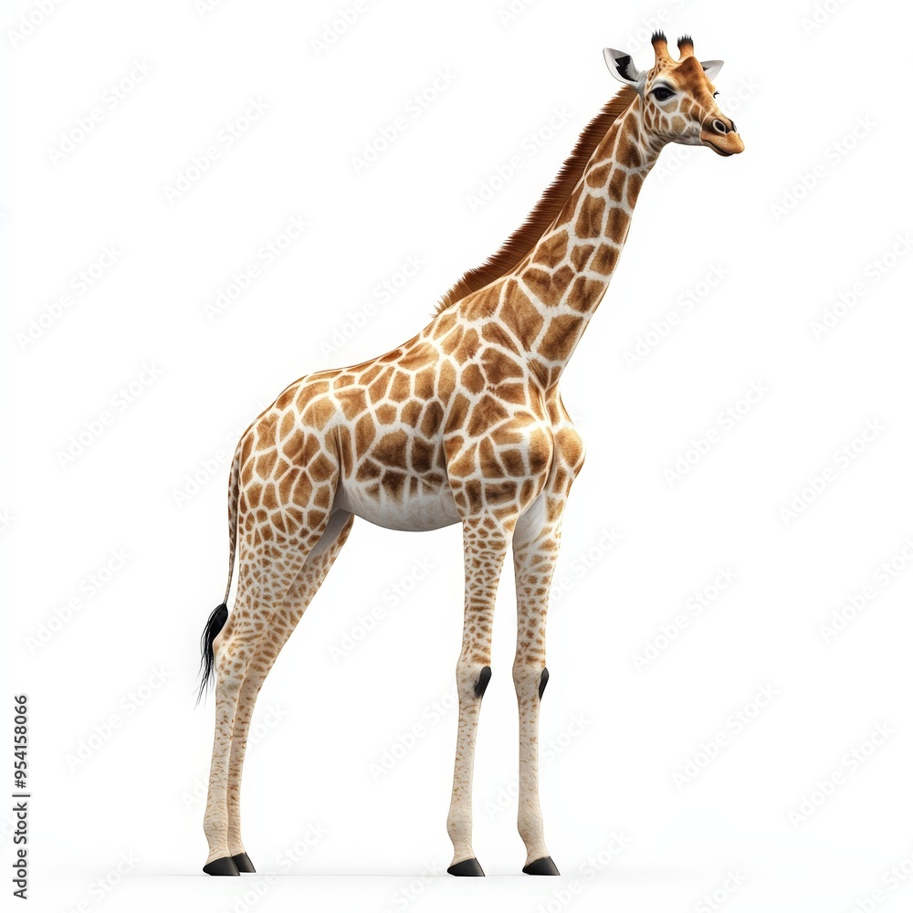 Fototapeta premium A giraffe stands tall and proud on a white background