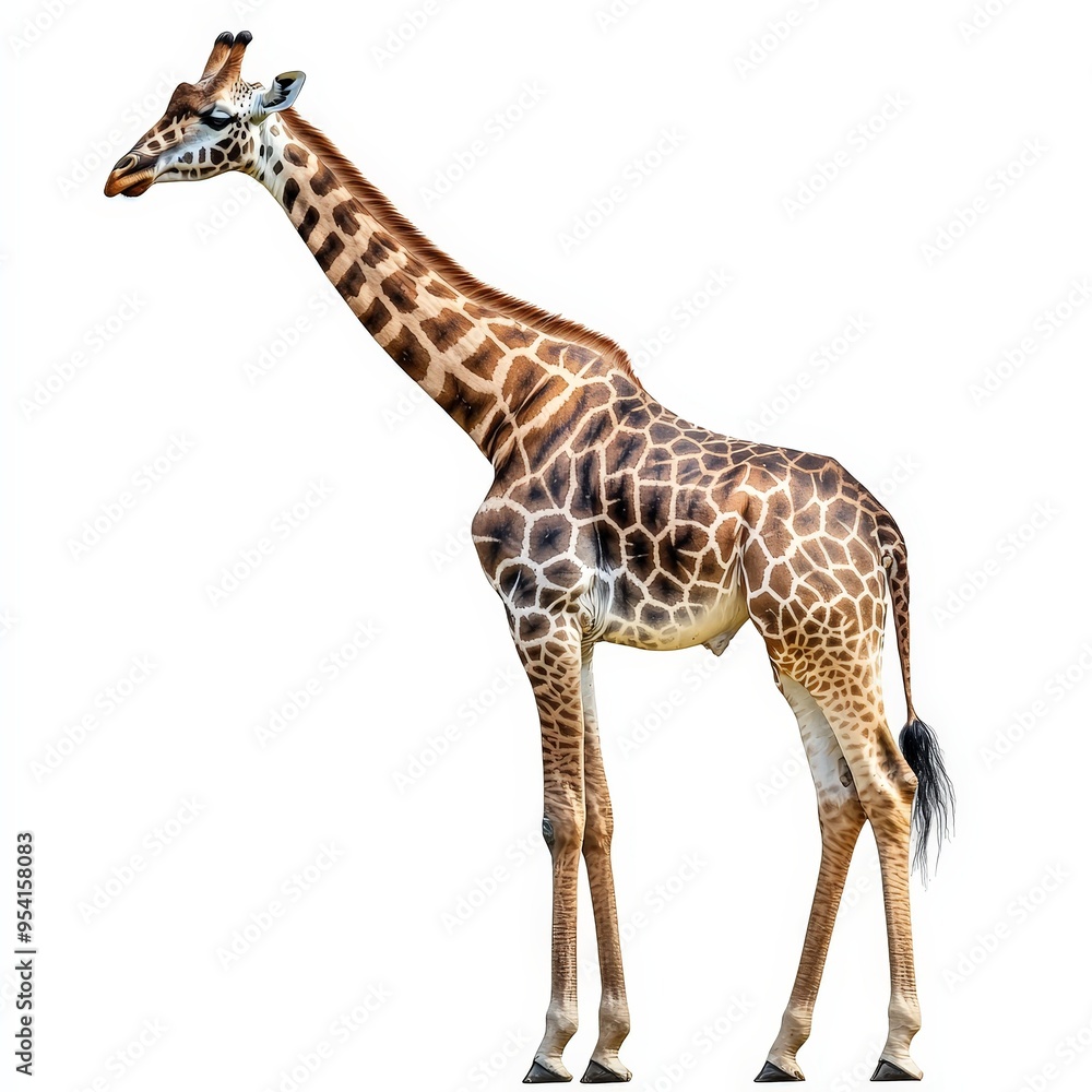 Fototapeta premium A giraffe standing on a white background
