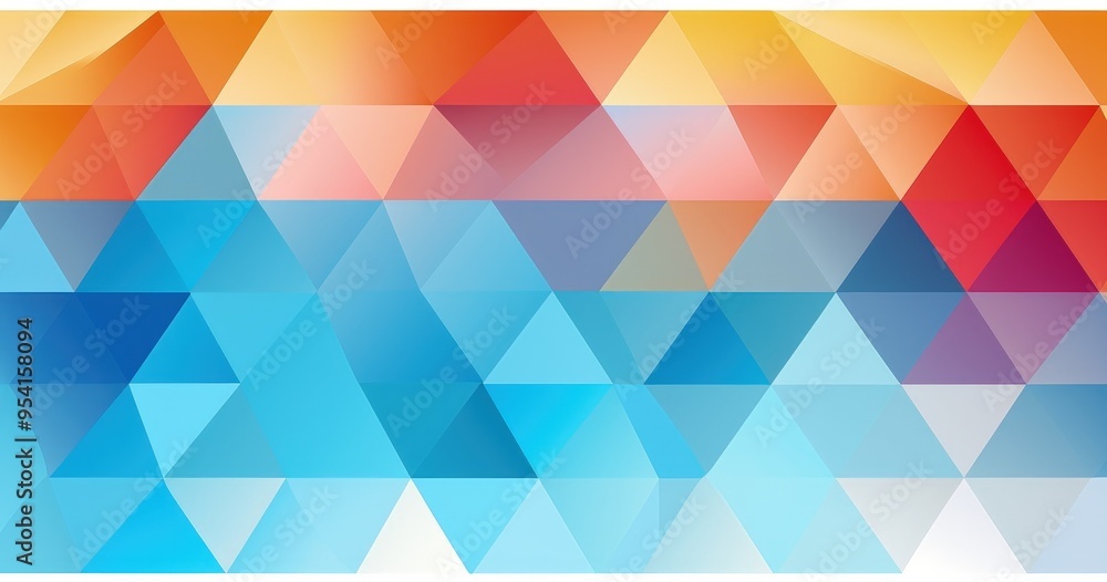 A colorful geometric pattern featuring triangular shapes in various shades of blue, orange, and red. A colorful geometric pattern featuring triangular shapes in various shades of blue, orange, and red.