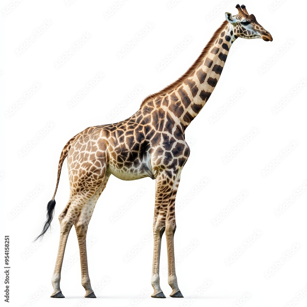 Naklejka premium A giraffe standing tall on a white background