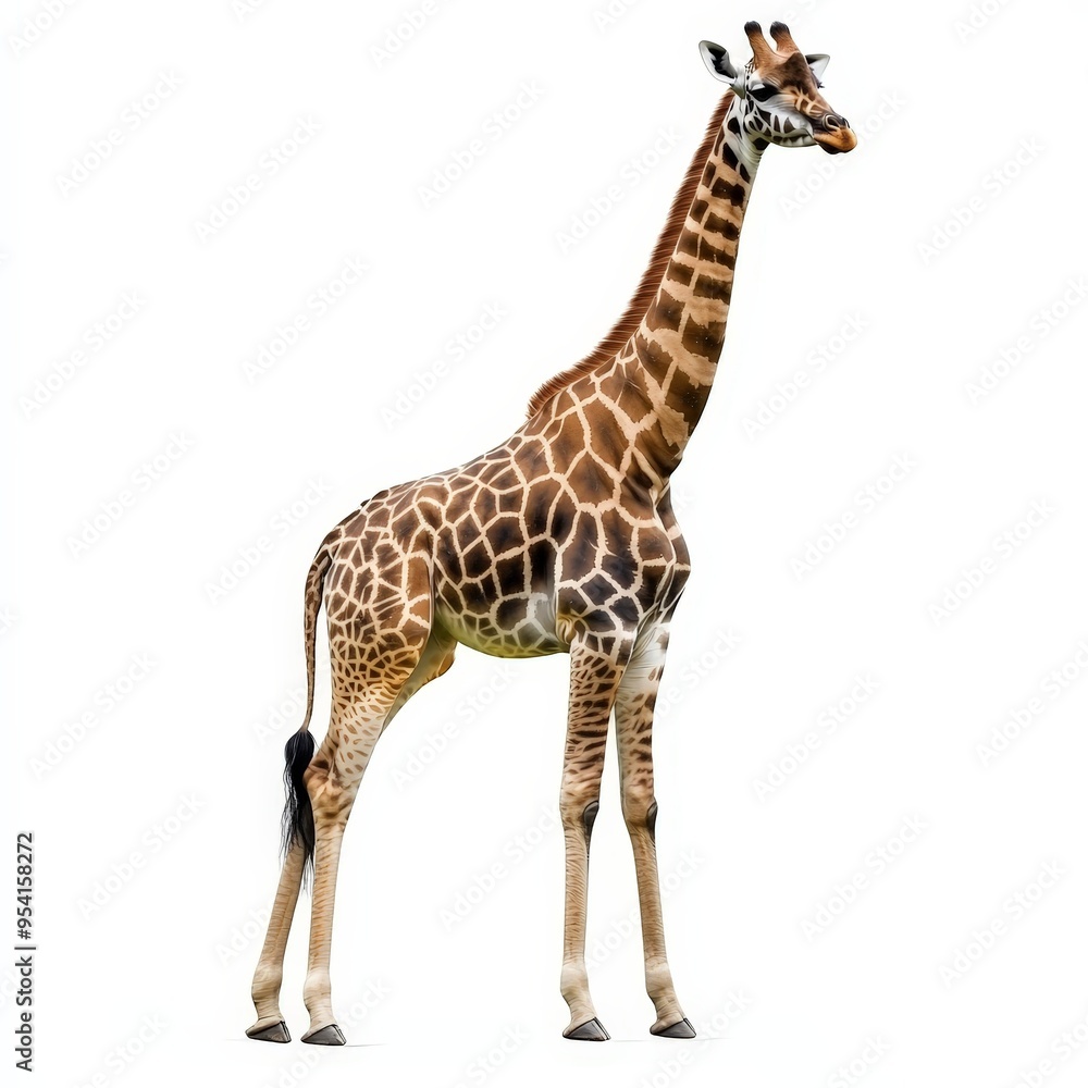 Naklejka premium A giraffe standing on a white background