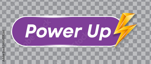 Vibrant Power Up icon with a lightning bolt representing energy boost and fast charging. Perfect for technology, electronics, and energy-themed designs, emphasizing efficiency and high performance.