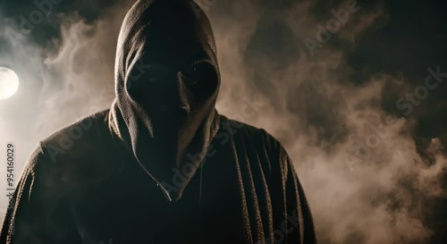 scary spooky boogie man on smoky forest background