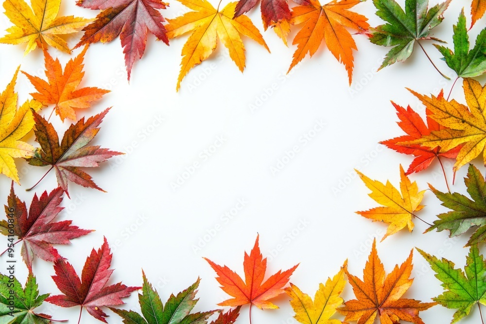Autumn Maple Leaves Flat Lay White Background created with Generative AI Autumn Maple Leaves Flat Lay White Background created with Generative AI