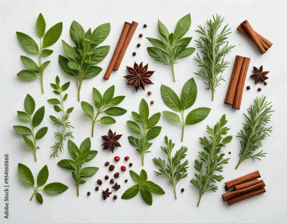 spices and herbs on white