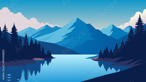 Serene Lake Surrounded by Pine Trees and Majestic Mountains A Tranquil Natural Escape