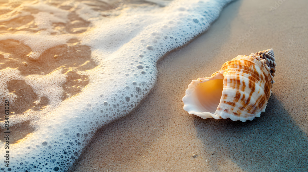 Beautiful Seashell Shines on the Ocean Shoreline Beautiful Seashell Shines on the Ocean Shoreline