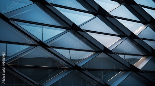 A close-up of a modern architectural facade featuring geometric glass patterns.