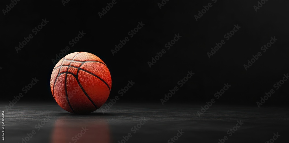 A Single Basketball Resting on a Dark Surface A Single Basketball Resting on a Dark Surface