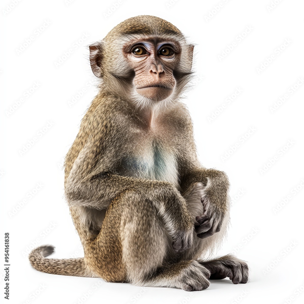 A baby monkey is sitting on its hind legs and looking at the camera A baby monkey is sitting on its hind legs and looking at the camera