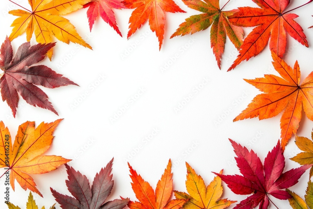 Autumn Maple Leaves Flat Lay White Background created with Generative AI Autumn Maple Leaves Flat Lay White Background created with Generative AI