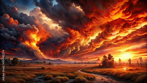 Apocalyptic Inferno Burning Skies Hellish Landscape photo