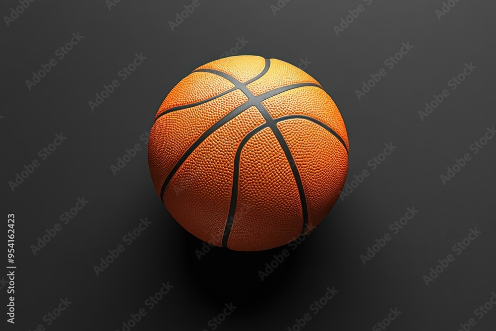 Fototapeta premium Orange basketball with black seams on black background