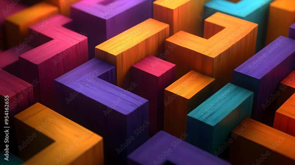 Abstract geometric pattern of colorful wooden blocks. Abstract geometric pattern of colorful wooden blocks.