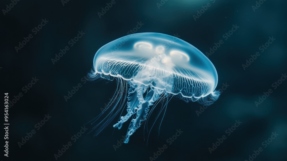 Obraz premium A Single Jellyfish Gliding Through the Deep Blue