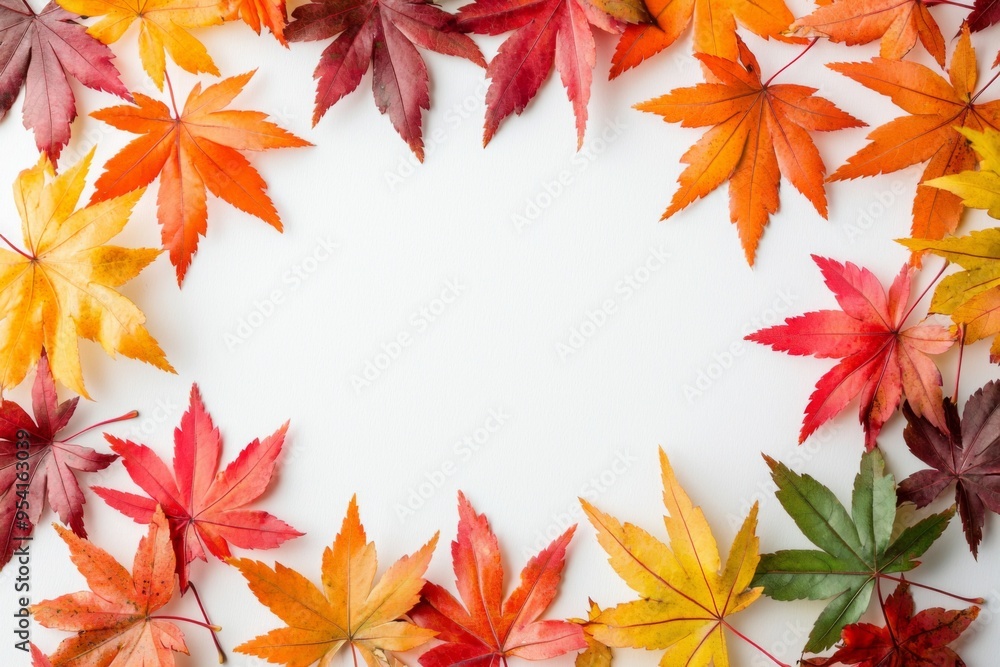 Autumn Maple Leaves Flat Lay White Background created with Generative AI Autumn Maple Leaves Flat Lay White Background created with Generative AI