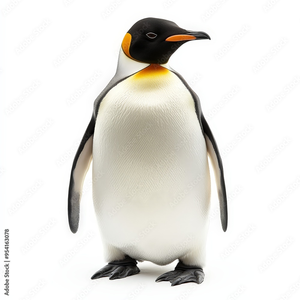 Obraz premium A penguin stands on its hind legs and looks at the camera