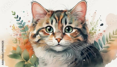 Cute cat watercolor clipart.