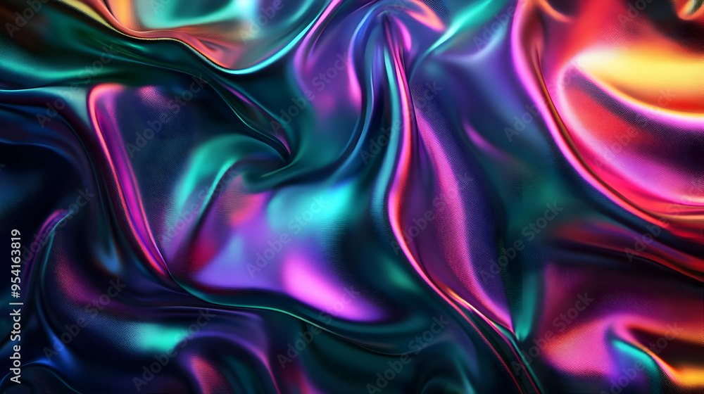 Fototapeta premium Abstract iridescent fabric background with folds and waves.