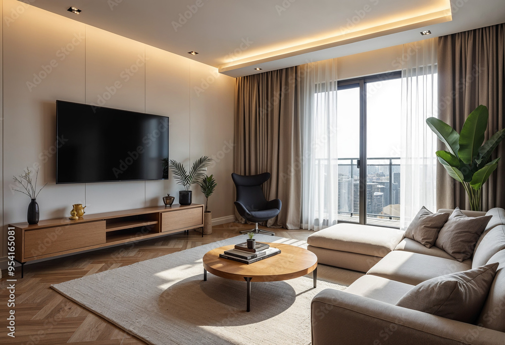 Modern Flat Minimalist Living Room Interior with Blank Wall Mock-up Modern Flat Minimalist Living Room Interior with Blank Wall Mock-up