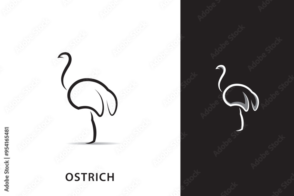 Fototapeta premium Ostrich silhouette logo design, Ostrich logo with minimalist design, ostrich vector monoline.