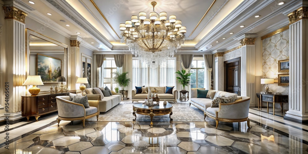 glamorous luxurious interior with marble floors, lavish chandelier, and sleek furniture, bright and airy, sophisticated and elegant ambiance glamorous luxurious interior with marble floors, lavish chandelier, and sleek furniture, bright and airy, sophisticated and elegant ambiance