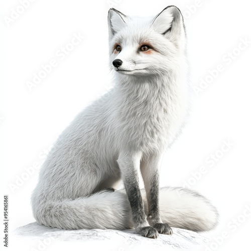 A white fox is sitting on a rock