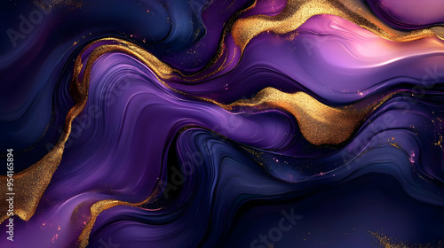 Abstract purple and gold liquid swirl background. photo