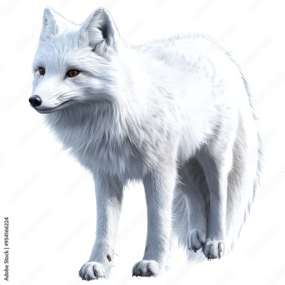 Fototapeta premium A white fox is standing on a white background