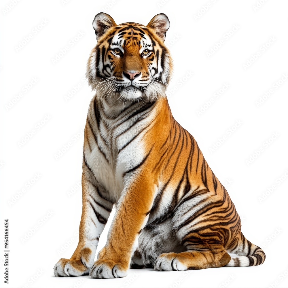 Naklejka premium A tiger is sitting on a white background