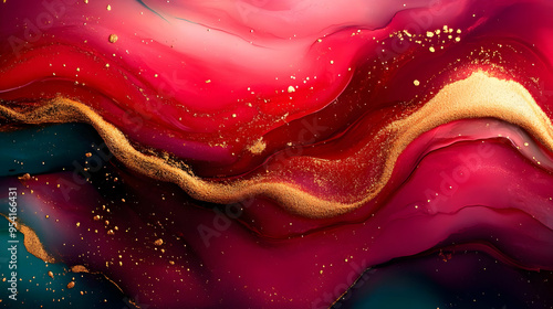 Abstract red, gold, and gre...