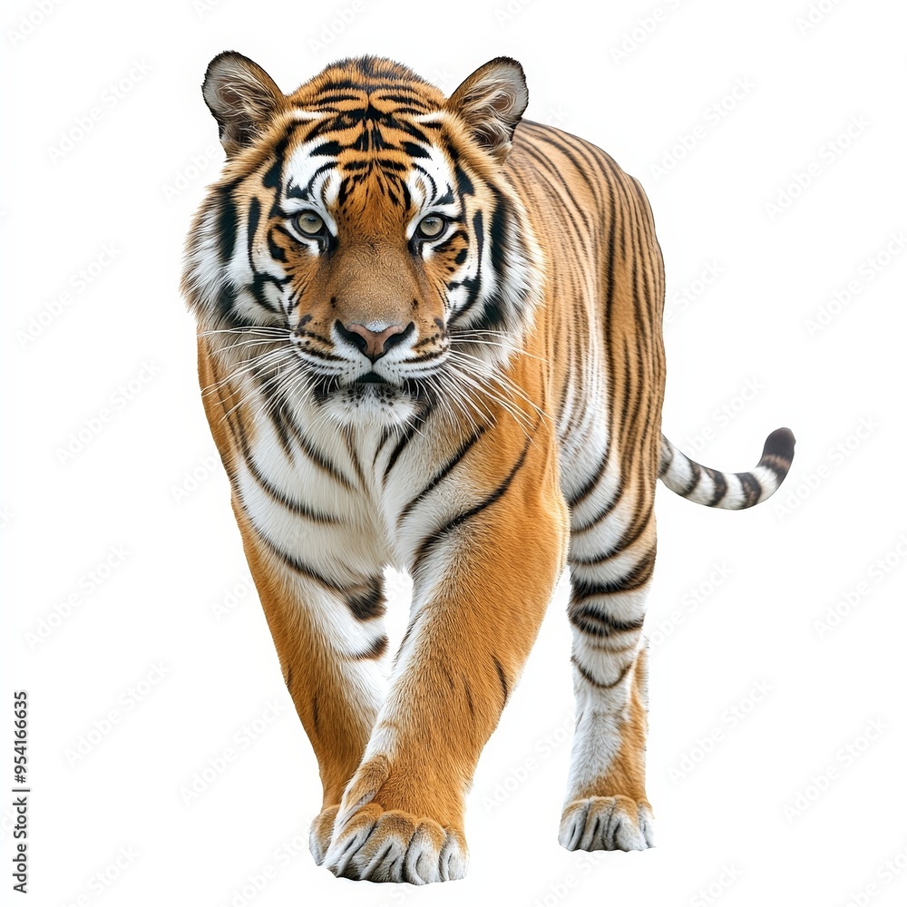Fototapeta premium A tiger is walking on a white background