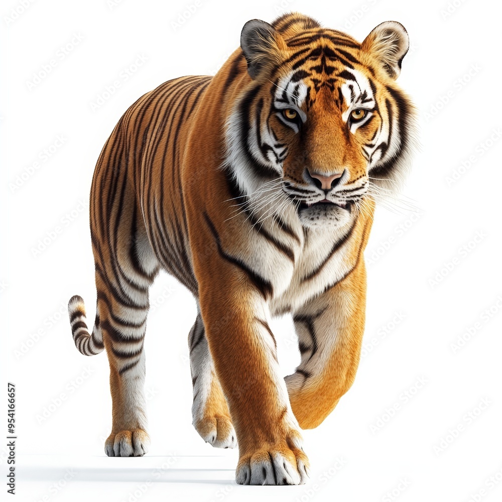 Fototapeta premium A tiger is walking on a white background