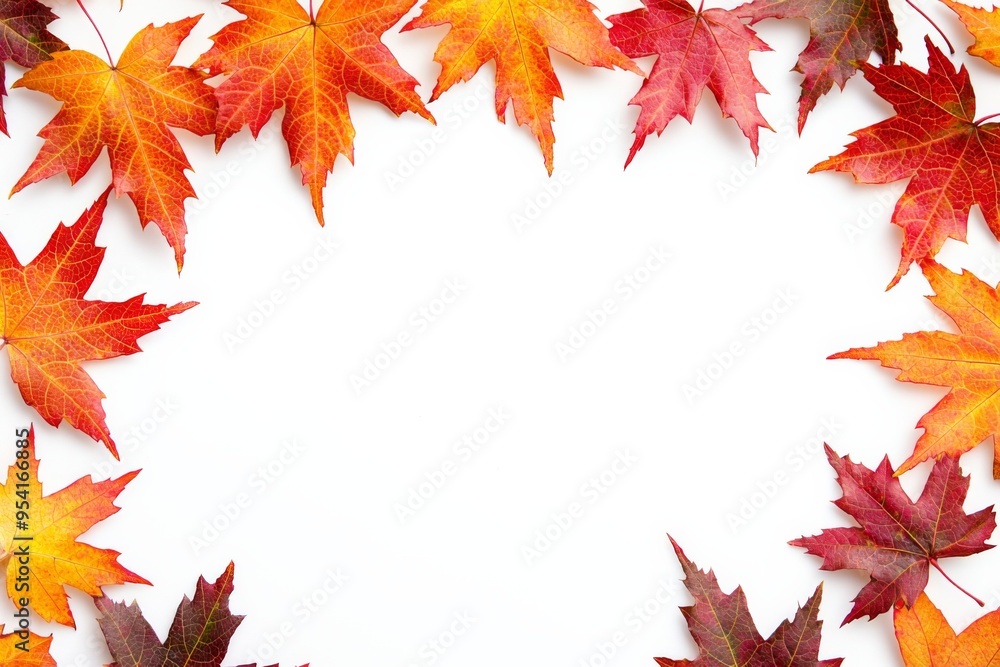 Autumn Maple Leaves Flat Lay White Background created with Generative AI Autumn Maple Leaves Flat Lay White Background created with Generative AI