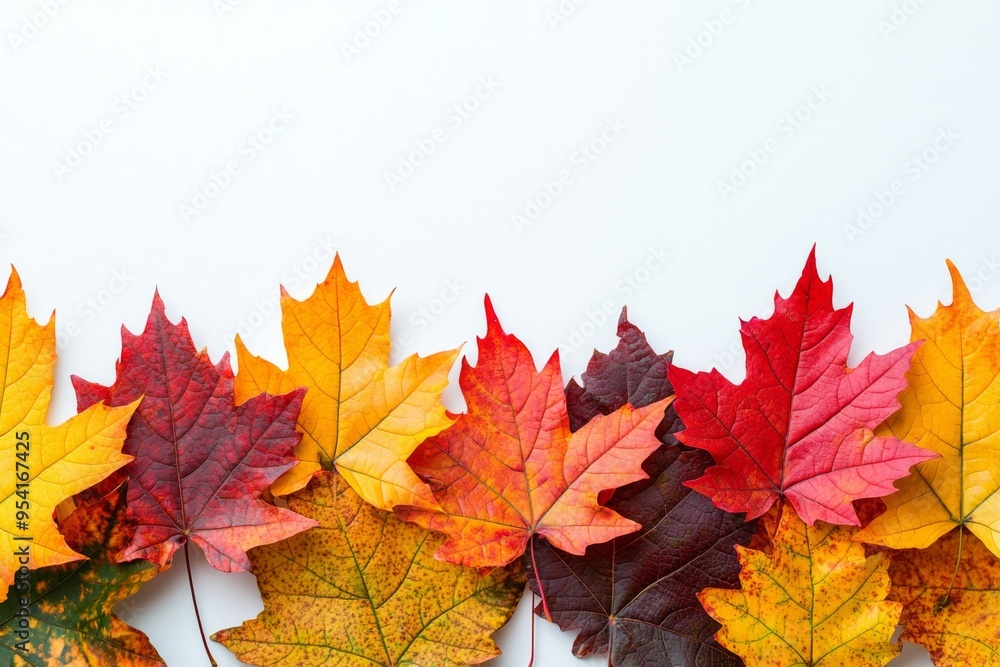 Autumn Maple Leaves Flat Lay White Background created with Generative AI Autumn Maple Leaves Flat Lay White Background created with Generative AI