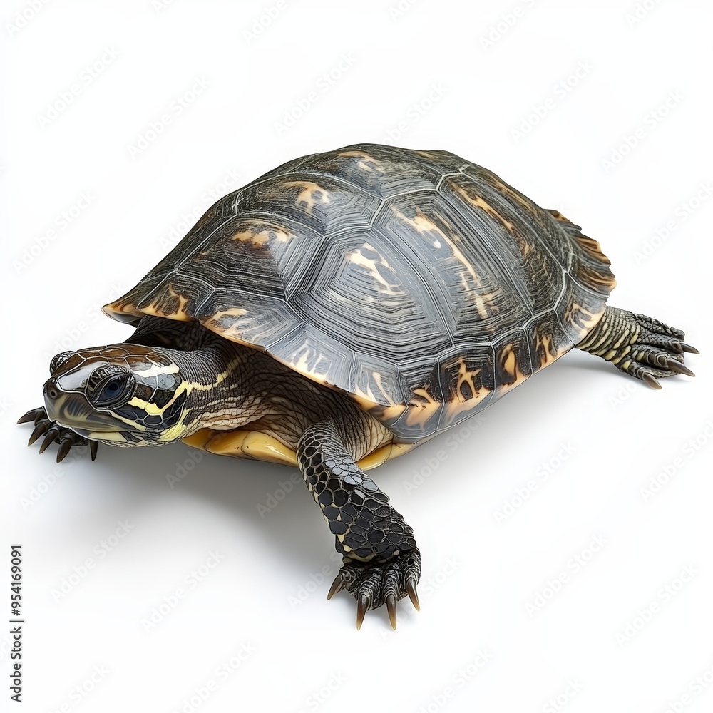 Obraz premium A turtle is laying on its back with its head up