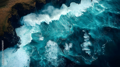 Aerial view of crashing wav...