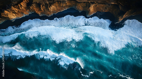 Aerial view of ocean waves ...