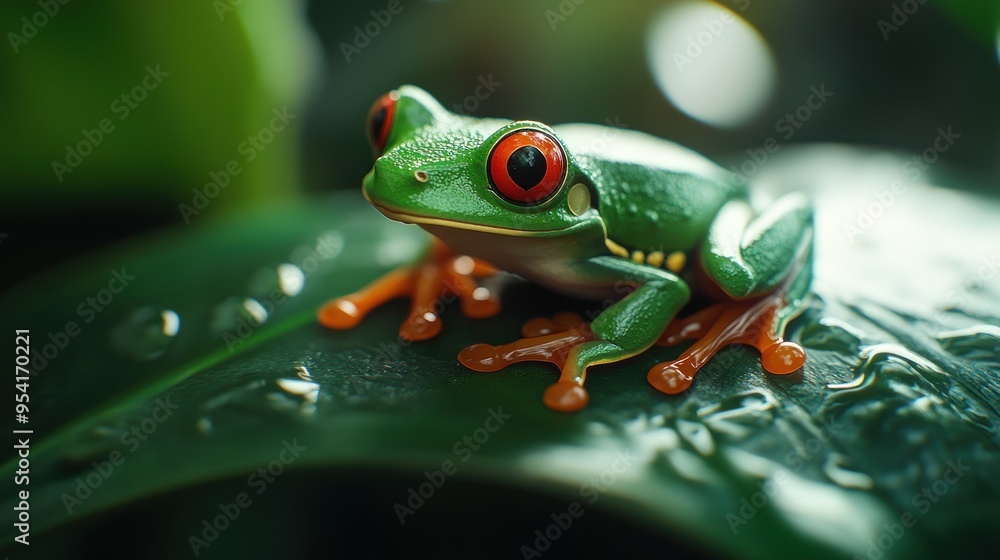 Naklejka premium Red-Eyed Tree Frog on a Leaf