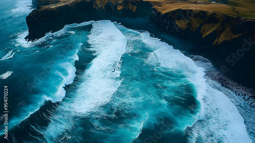 Aerial view of turquoise wa...