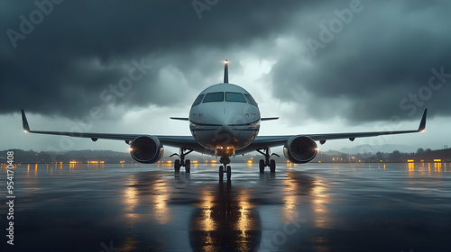 Airplane on runway under st...
