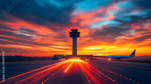 Airplane on runway with con...