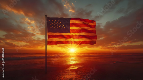 American flag waving in the...