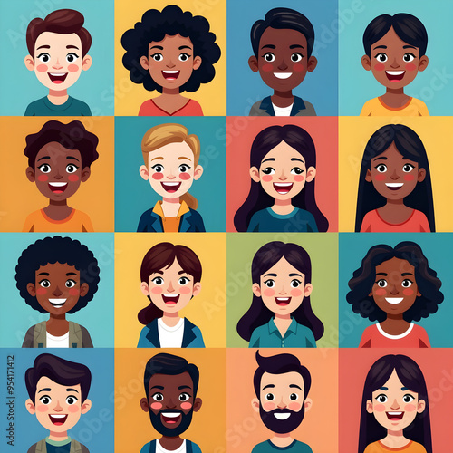 Diverse Faces: A Seamless Pattern of Happy People from Different Ethnicities & Cultures