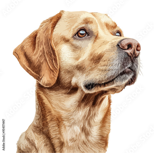 Labrador Dog Face: A detailed, close-up illustration of a Labrador Retriever's face, showcasing the breed's friendly and loyal expression. Isolated on a white background.
