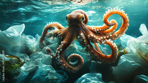 An octopus struggles to swi...