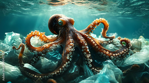 An octopus entangled in pla...