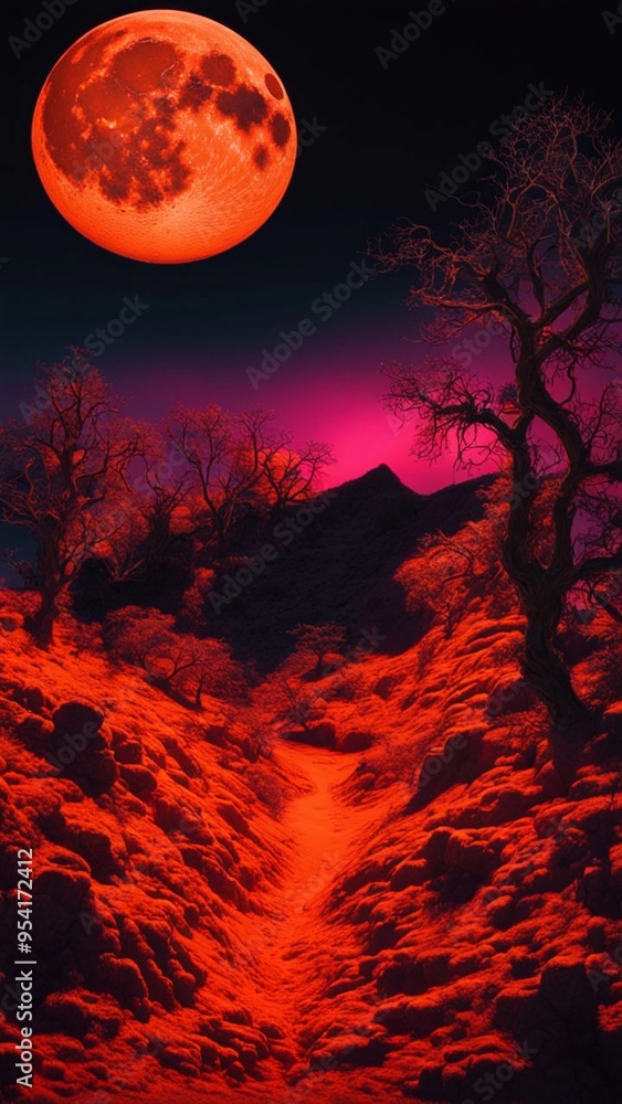 Photo of a fluorescent orange moon ai generated Photo of a fluorescent orange moon ai generated